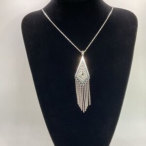 Brighton Long Pebble Disc Fringe Silver Plated Pendant Necklace
